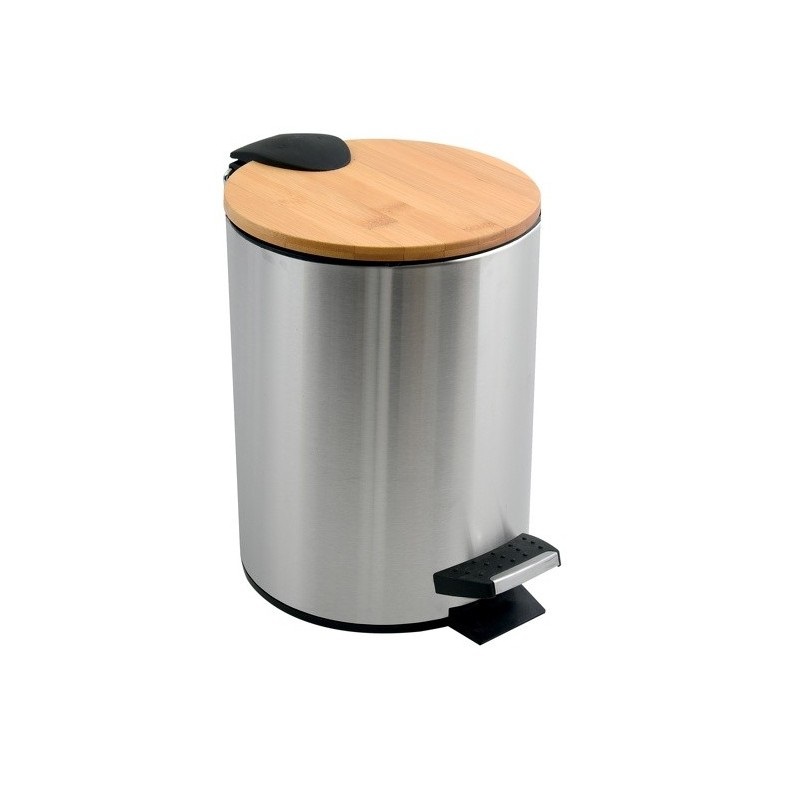 Spirella Cestino a Pedale Adonis 5L in Acciaio Inox e Bambù con Chiusura Ammortizzata e Rivestimento Anti-Tracce