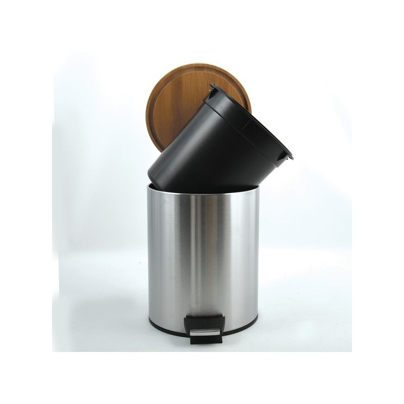Spirella Cestino a Pedale Adonis 5L in Acciaio Inox e Bambù con Chiusura Ammortizzata e Rivestimento Anti-Tracce