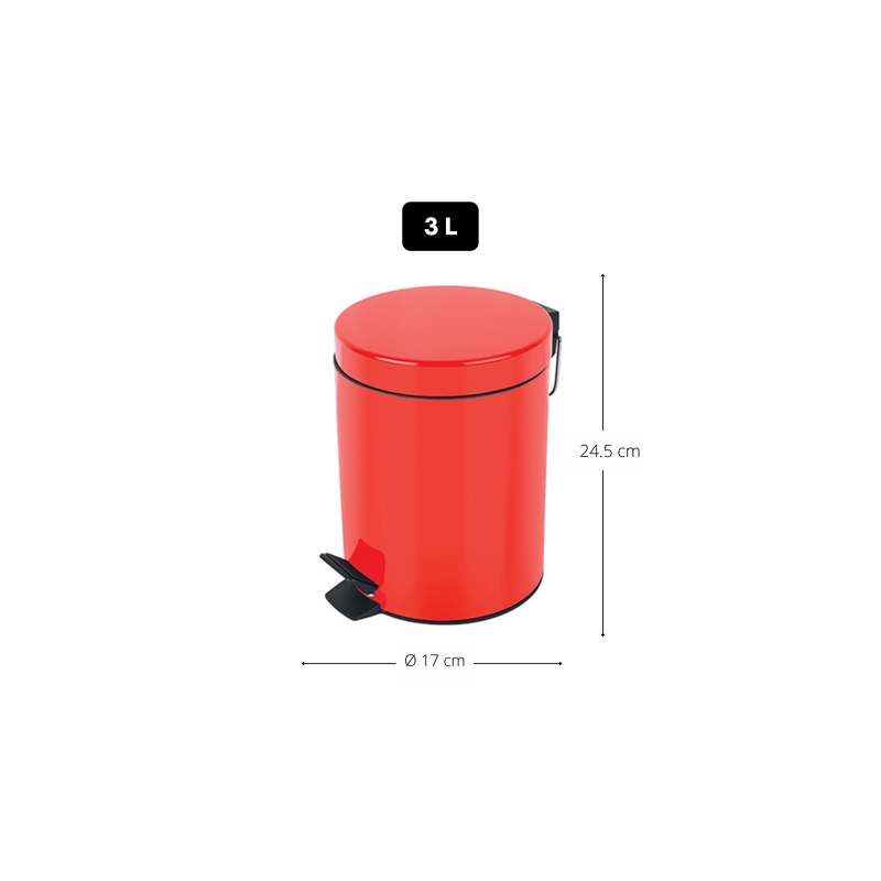Spirella Cestino a Pedale in Acciaio SYDNEY - Design Moderno, 3L, Apertura Facile e Secchio Interno Rimovibile - Accessorio per Bagno o Cucina Rosso
