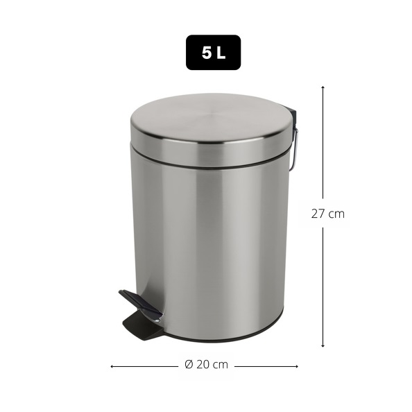 Spirella Cestino a Pedale Sydney Silver - Design Moderno, 5 Litri, Secchio Interno Rimovibile