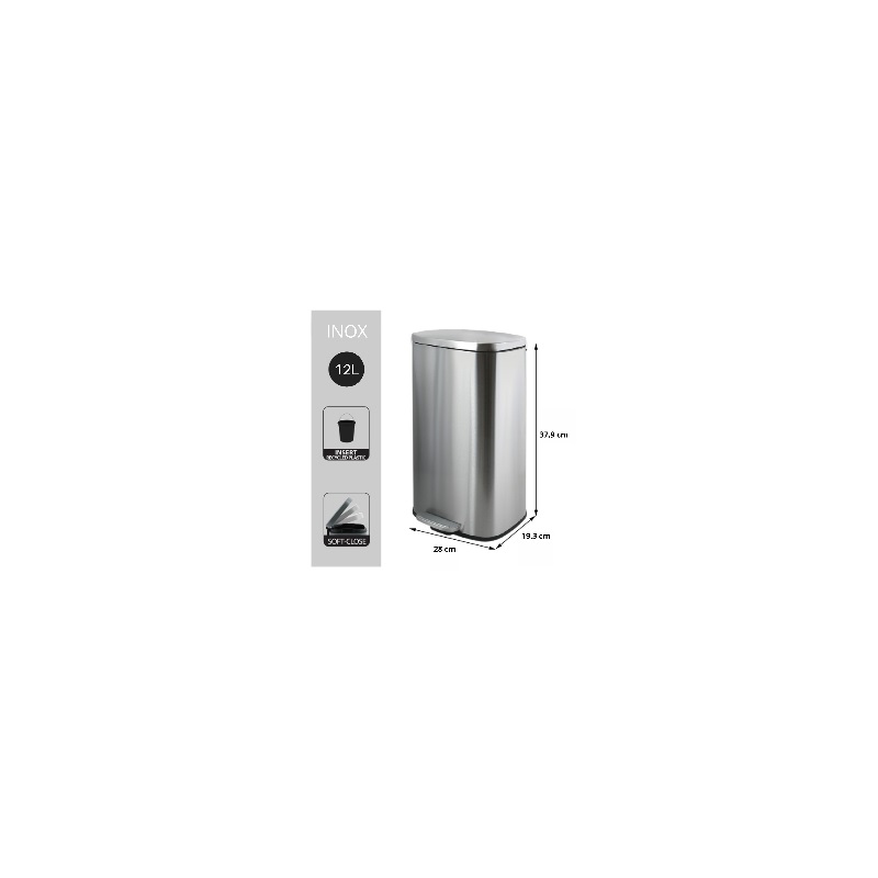 Spirella Cestino per Rifiuti Rettangolare in Acciaio Inossidabile 12L con Chiusura Ammortizzata - Design Moderno per Bagno e Cucina