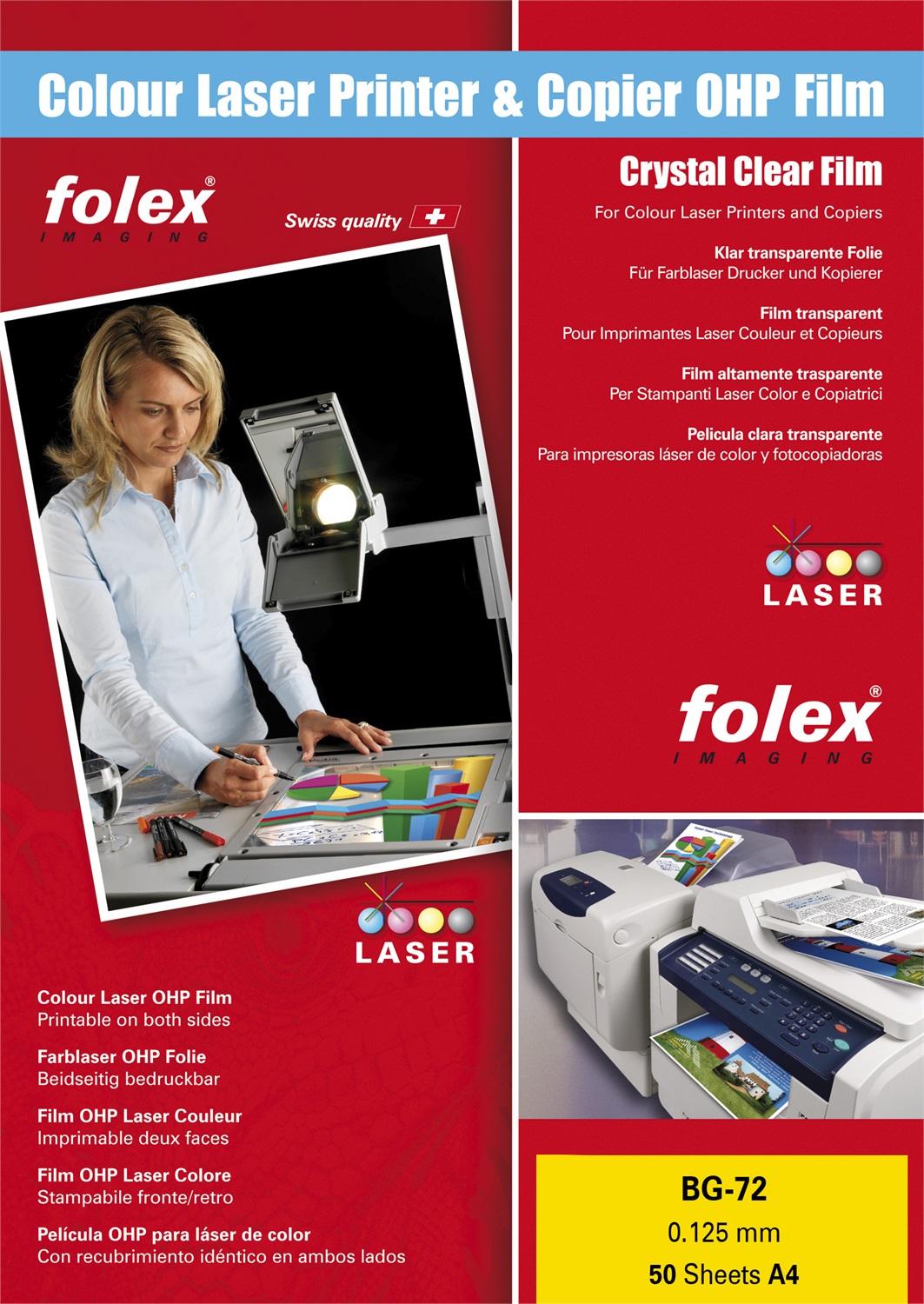 Folex Film Bianco Lucido A4 0,125 mm per Laser e Fotocopiatrici - Conf. 50 Pezzi