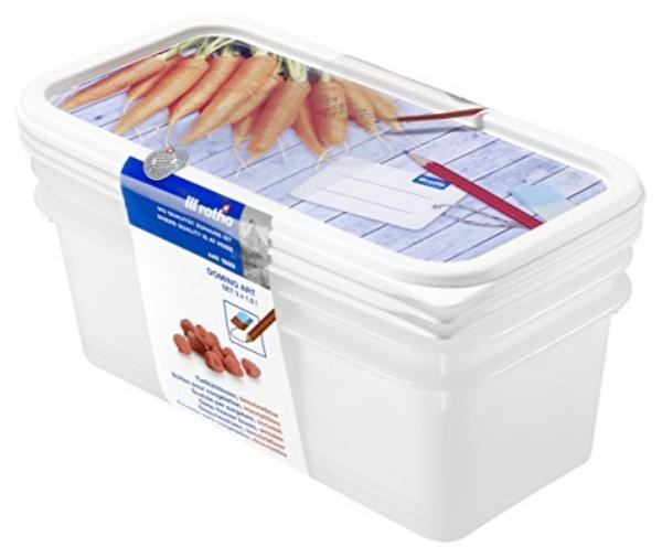 Rotho DOMINO Set di 3 Contenitori per Congelare 1,2 L in Plastica Bianco con Motivo Scrivibile