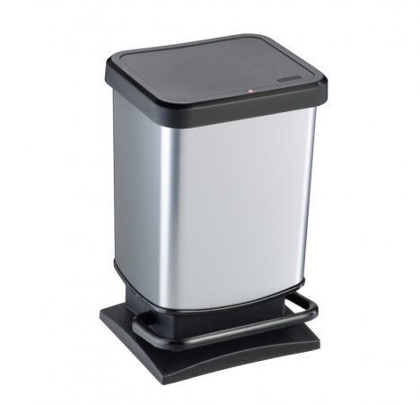 Rotho Pattumiera Paso 20L a Pedale in Plastica (PP) Senza BPA, Argento Metallizzato, Chiusura Silenziosa e Portasacchetti Nascosto