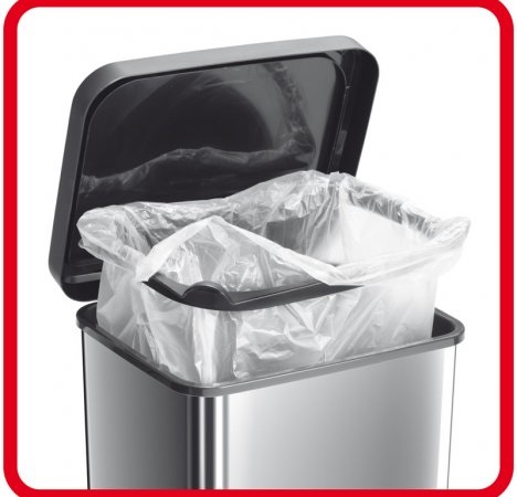 Rotho Pattumiera Paso 20L a Pedale in Plastica (PP) Senza BPA, Argento Metallizzato, Chiusura Silenziosa e Portasacchetti Nascosto