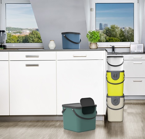 Rotho Pattumiera Albula 40 L in Plastica Cappuccino - Sistema di Separazione Rifiuti Modulare e Impilabile