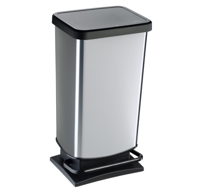 Rotho Pattumiera Paso 40 L a Pedale in PPL Metallizzato Argento/Nero