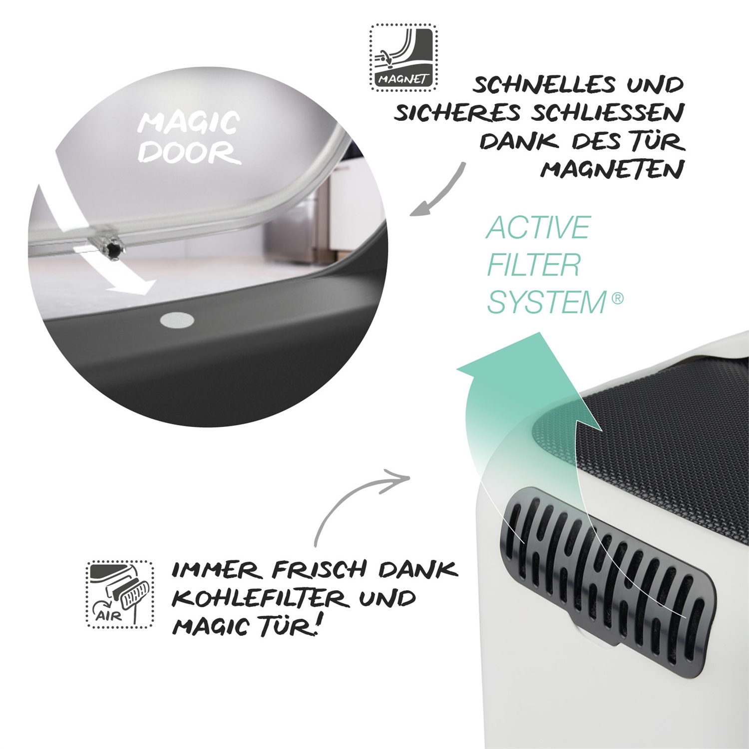 Rotho MyPet BIALA Lettiera per Gatti con Coperchio e Pala - Bianco/Antracite, in Plastica Riciclata