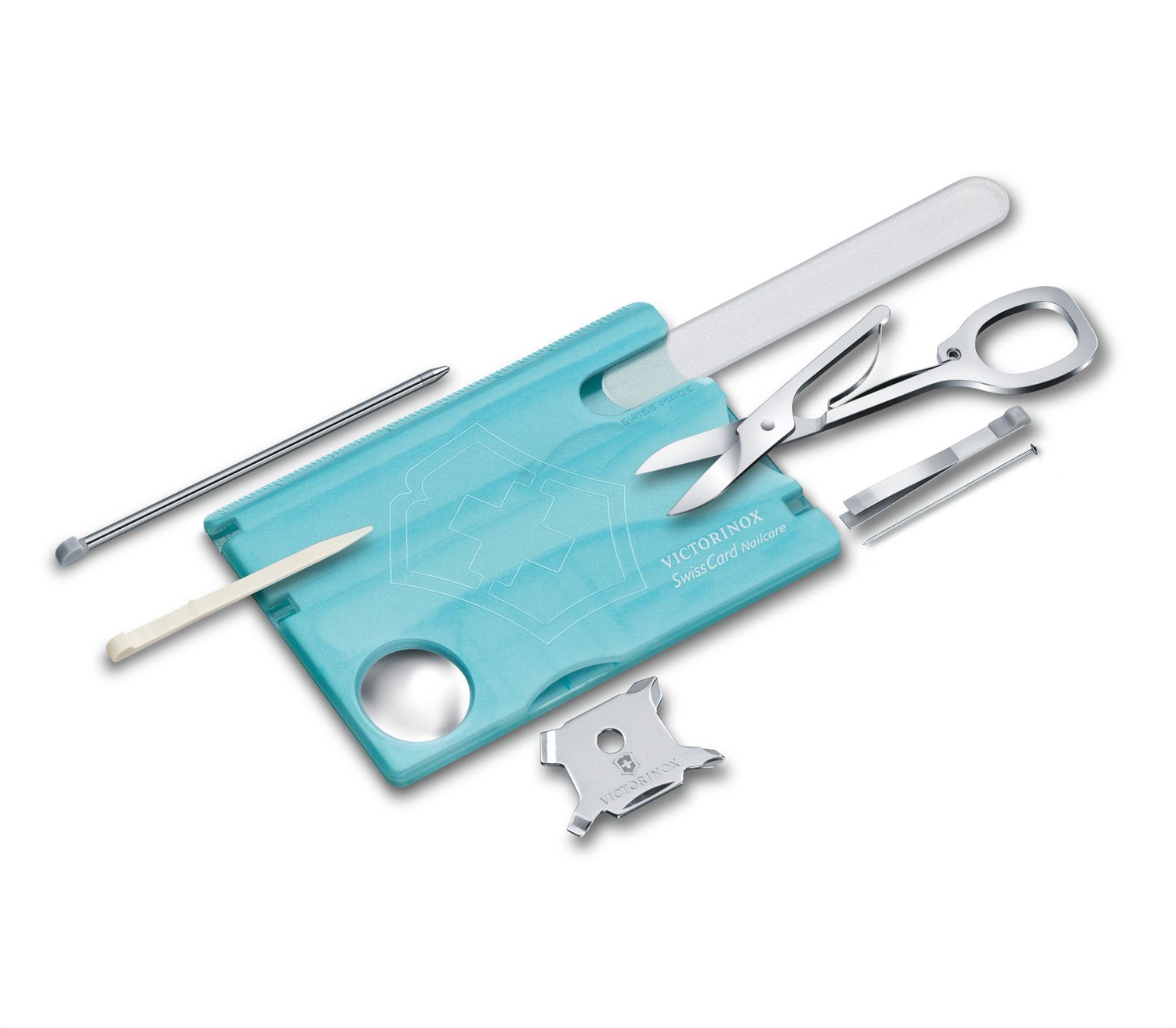 Victorinox SwissCard Nailcare Turchese - Coltello Multiuso con 13 Funzioni e Lima in Vetro