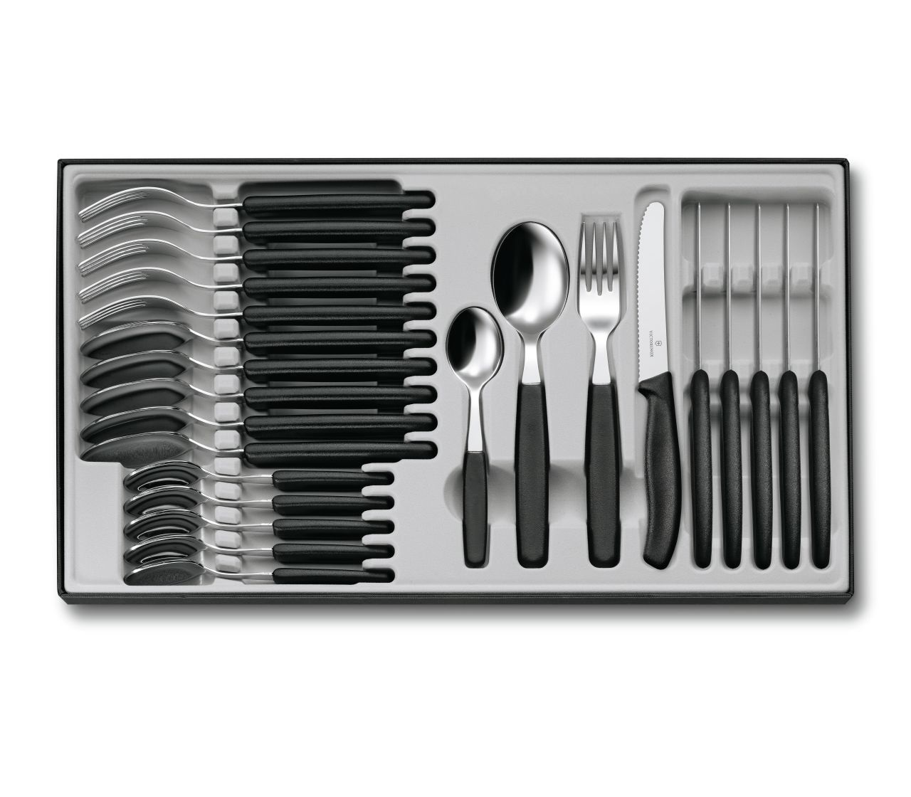 Victorinox Swiss Classic Set da Tavola, 24 Pezzi, Adatto alla Lavastoviglie, Filo Ondulato Ultra Affilato, Nero