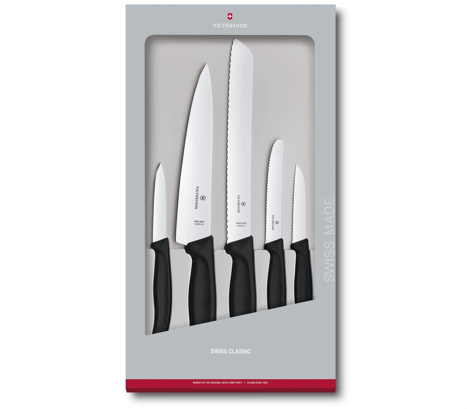 Victorinox Swiss Classic Set di Coltelli da Cucina 5 Pezzi in Acciaio Inox Nero con Confezione Regalo