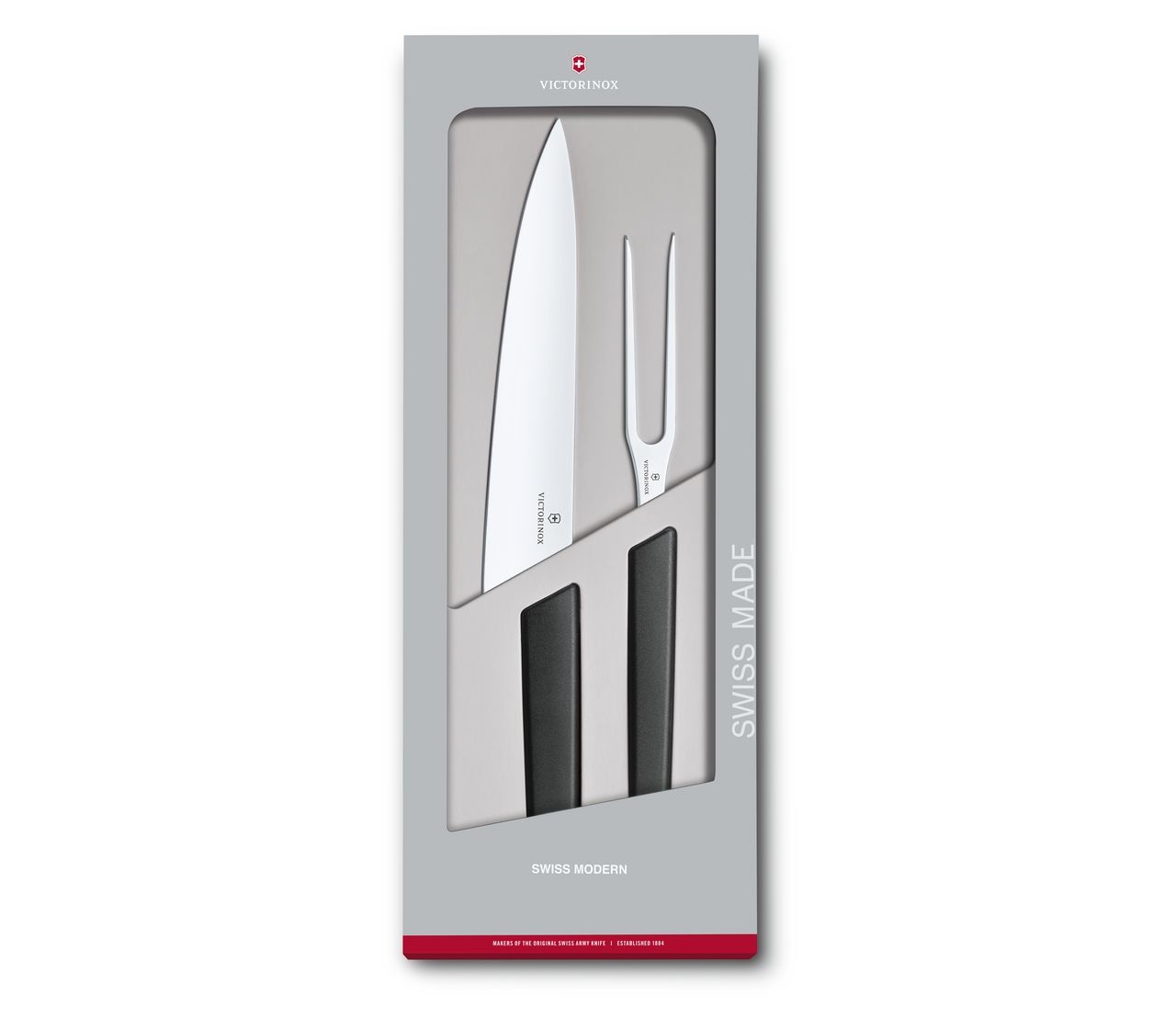Victorinox Swiss Modern Set da Cucina Professionale 2 Pezzi - Coltello da Pane e Coltello Santoku in Acciaio Inossidabile con Manico in Plastica Robusta, Nero