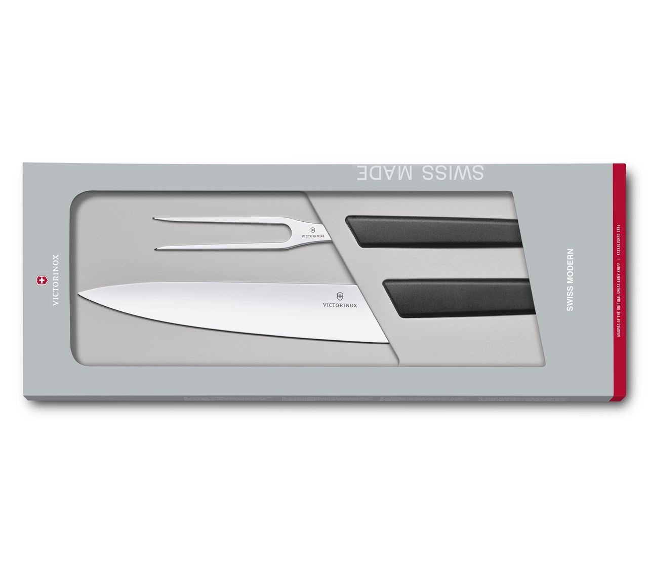 Victorinox Swiss Modern Set da Cucina Professionale 2 Pezzi - Coltello da Pane e Coltello Santoku in Acciaio Inossidabile con Manico in Plastica Robusta, Nero