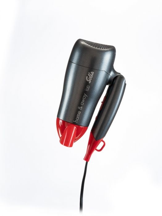 Solis Home & Away 3791 Asciugacapelli da Viaggio 1800 W con Tecnologia Ionica e Ugello per Ondulazione - Antracite/Rosso