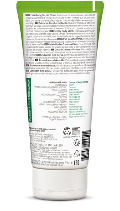 Weleda Doccia Cremosa Limone 200ml - Gel Rinfrescante con Olio di Sesamo Bio e Fragranza Agrumata