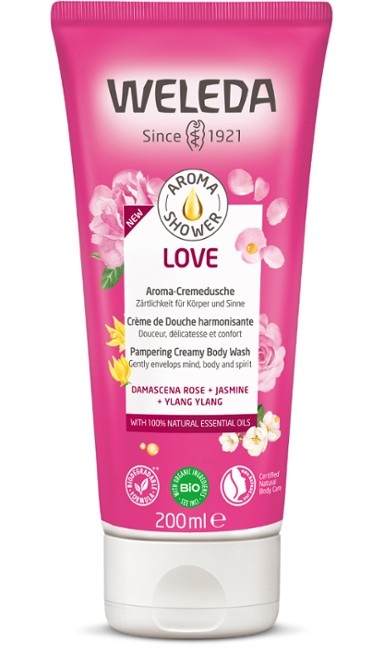 Weleda Aroma Shower Love Gel Doccia Cremoso 200 ml - Aromi Naturali di Rosa, Gelsomino e Ylang Ylang, Vegan e Biodegradabile