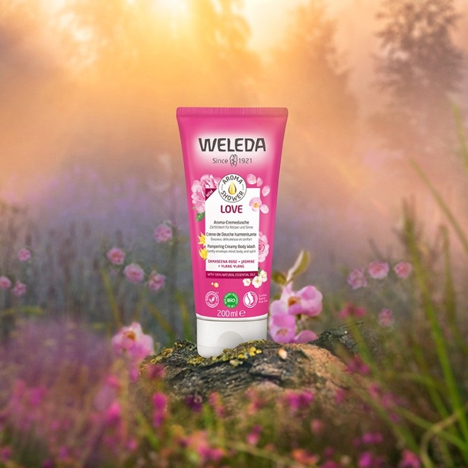 Weleda Aroma Shower Love Gel Doccia Cremoso 200 ml - Aromi Naturali di Rosa, Gelsomino e Ylang Ylang, Vegan e Biodegradabile