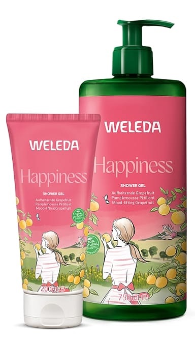 Weleda Happiness Gel Doccia Pompelmo 200 ml - Detergente Corpo e Capelli con Fragranza Naturale di Pompelmo, Lime e Mandarino