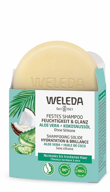 Weleda Shampoo Solido Biologico 50 g - Idratante e Lucentezza con Aloe Vera, Olio di Cocco e Proteine di Canapa, Senza Siliconi per Capelli Normali e Secchi