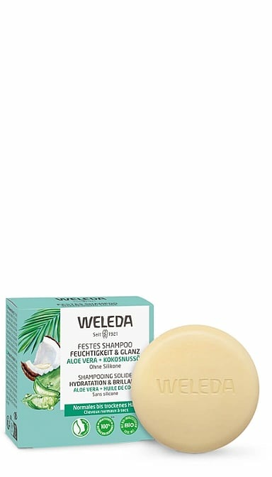 Weleda Shampoo Solido Biologico 50 g - Idratante e Lucentezza con Aloe Vera, Olio di Cocco e Proteine di Canapa, Senza Siliconi per Capelli Normali e Secchi