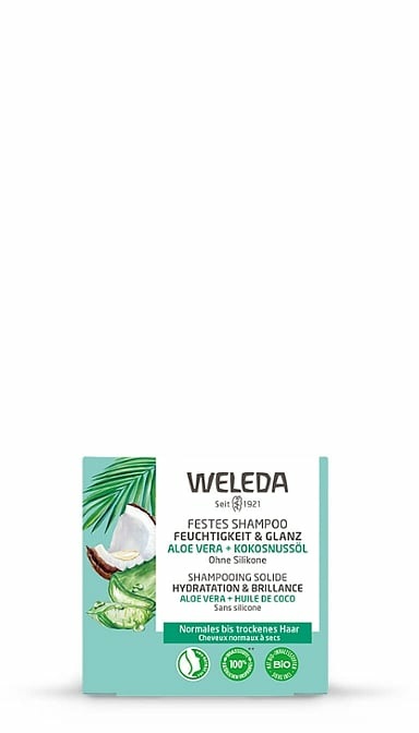 Weleda Shampoo Solido Biologico 50 g - Idratante e Lucentezza con Aloe Vera, Olio di Cocco e Proteine di Canapa, Senza Siliconi per Capelli Normali e Secchi