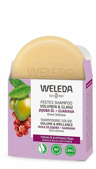Weleda Shampoo Solido Volume e Lucentezza 50 g - Shampoo Naturale per Capelli Fini e Fragili con Olio di Jojoba, Proteine del Riso ed Estratto di Guaranà