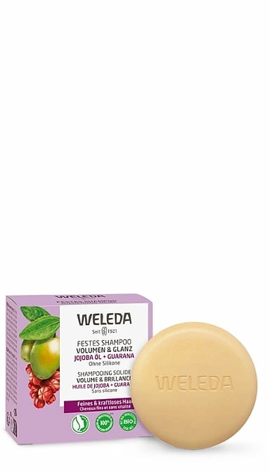 Weleda Shampoo Solido Volume e Lucentezza 50 g - Shampoo Naturale per Capelli Fini e Fragili con Olio di Jojoba, Proteine del Riso ed Estratto di Guaranà