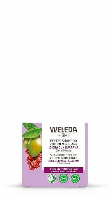 Weleda Shampoo Solido Volume e Lucentezza 50 g - Shampoo Naturale per Capelli Fini e Fragili con Olio di Jojoba, Proteine del Riso ed Estratto di Guaranà