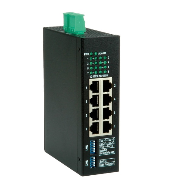 ROLINE Switch Industriale Gigabit Ethernet Non Gestito con 8 Porte RJ-45 (10/100/1000) - Nero