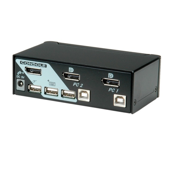 ROLINE Switch KVM 14.01.3327, 1 Utente - 2 PC, DisplayPort, con Hub USB, Risoluzione Fino a 1920 x 1200, Nero