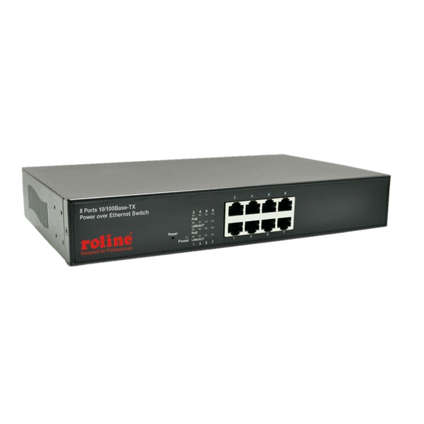 ROLINE Switch PoE Fast Ethernet, 130 W, 8 Porte, 10/100 Mbit/s, Cat. 5 UTP/STP, Nero