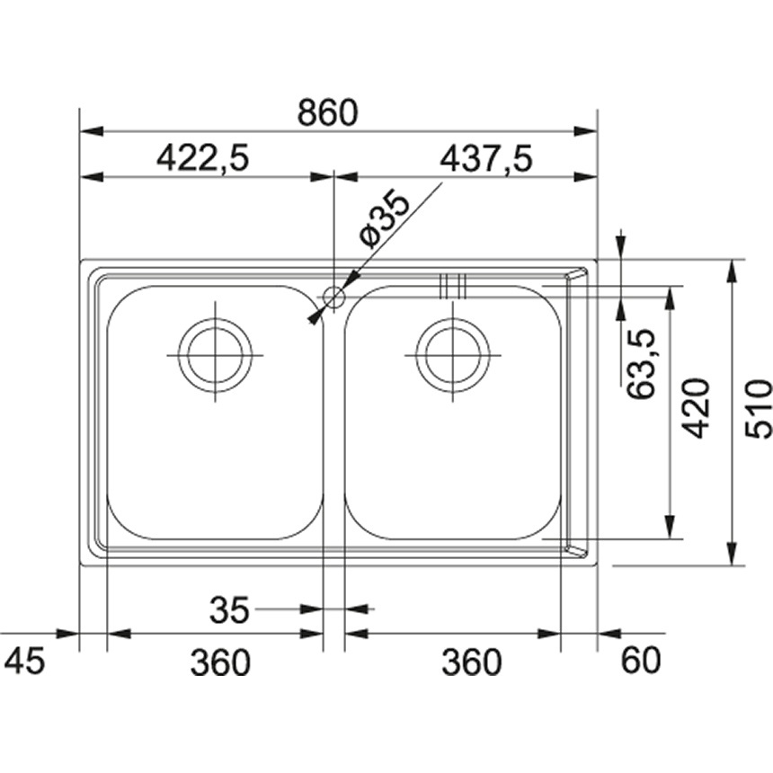 Franke NEX 620 Lavello da Incasso Rettangolare in Acciaio Inox Satinato con 2 Vasche - Dimensioni 86x51 cm
