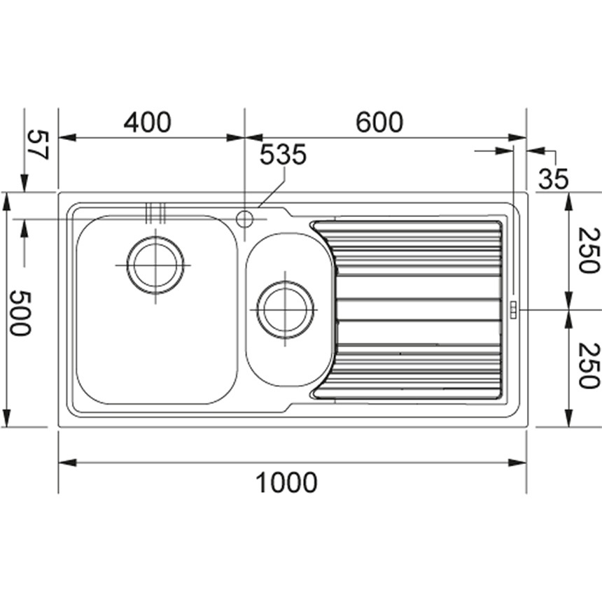 Franke Logica Line LLX 651 Lavello da Incasso 1 Vasca e 1/2 con Gocciolatoio a Sinistra in Acciaio Inox Satinato - 100 x 50 cm