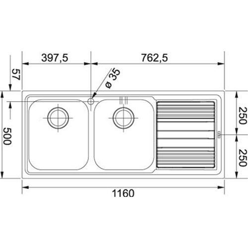 Franke LLL 621 Lavello da Incasso 2 Vasche con Gocciolatoio a Sinistra in Acciaio Inox Dekor - Dimensioni 116x50 cm