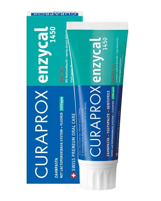 Curaprox Enzycal 1450 Dentifricio 75ml - Gusto Fresco, 1450 ppm Fluoruro di Sodio, Doppia Protezione contro la Carie