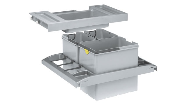 Franke Sorter Pattumiera Vario 60 - Contenitore per Rifiuti Grigio, 56x39x48,3 cm, 3 Scomparti (2x8L 1x18L), Facile da Pulire