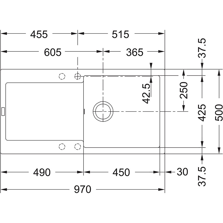 Franke MRG 611-L Lavello da Incasso in Fragranito Nero, 1 Vasca con Gocciolatoio Reversibile, Dimensioni 97 x 50 cm