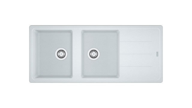 Franke Boston BFG 621 - Lavello da Incasso in Fragranite Bianco, 2 Vasche 340x420 mm, Gocciolatoio Reversibile, Dimensioni 116x50 cm