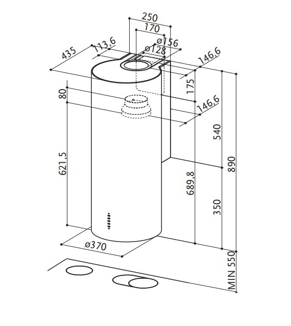 Faber Cylindra/2 EV8 2EL XH890 Cappa Aspirante a Parete in Acciaio Inox 37 cm, 570 m³/h, 67 dB, con Illuminazione a LED