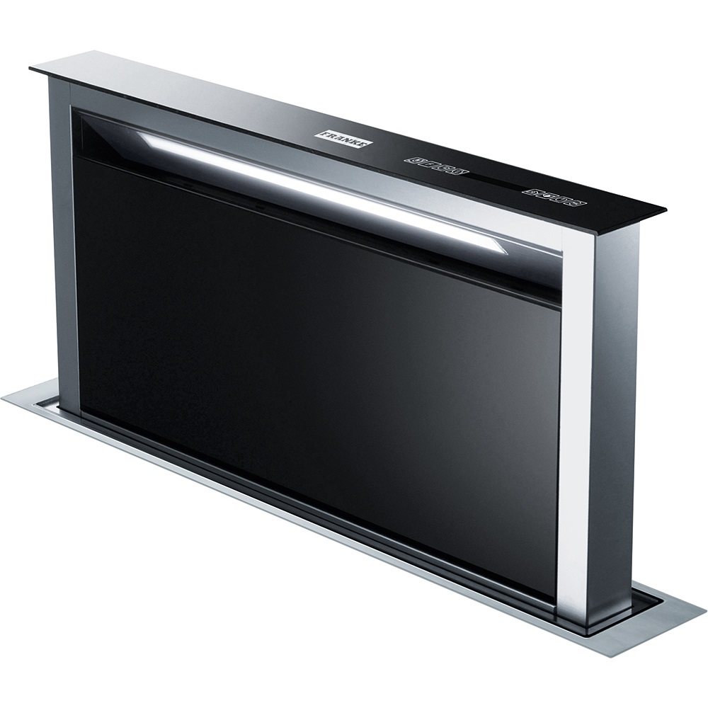 Franke Cappa telescopica da piano DownDraft FDW 908 IB XS - 88 cm, Cristallo Nero e Acciaio Inox, Potenza Aspirazione 420 m³/h, Classe Energetica B
