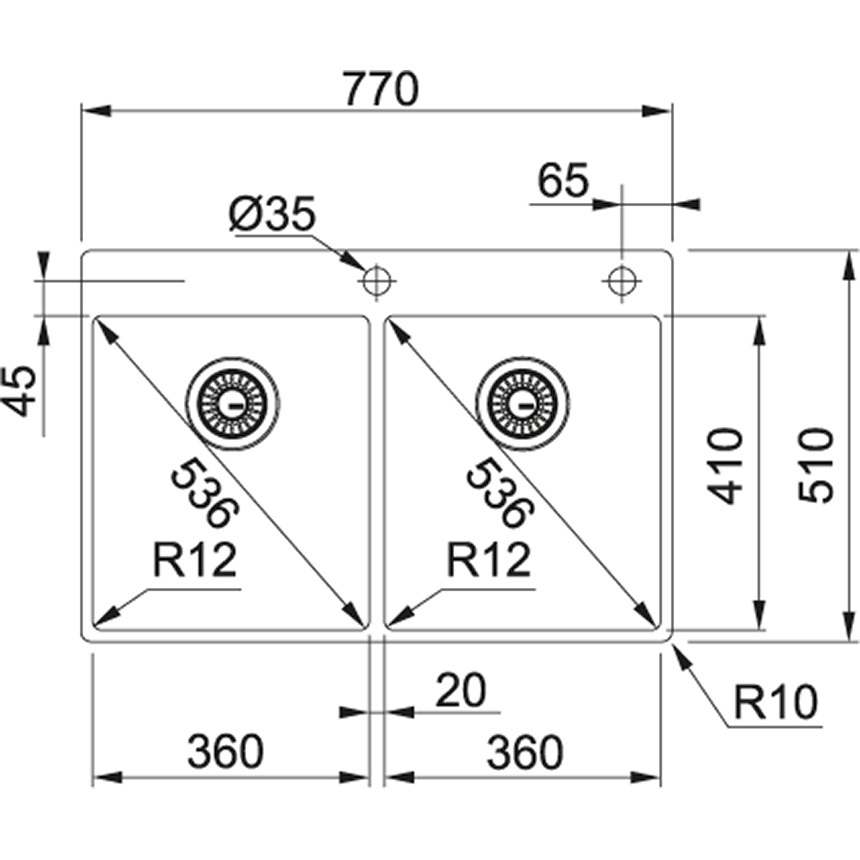Franke BXX 220 36-36 TL Lavello ad incasso Rettangolare 2 Vasche in Acciaio Inox Satinato 770 x 510 mm