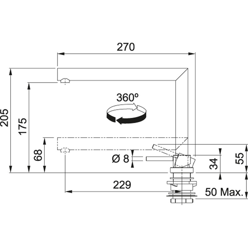 Franke Miscelatore Monocomando Active Window Doccia Cromo con Doccetta Estraibile e Rotazione Canna 360°