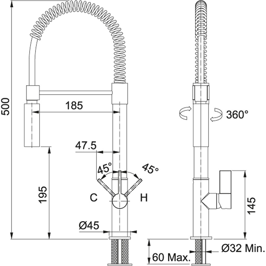 Franke Fox Pro Doccia 115.0486.993 Miscelatore Semi-professionale Cromo con Doccetta Orientabile e Rotazione Canna 360°