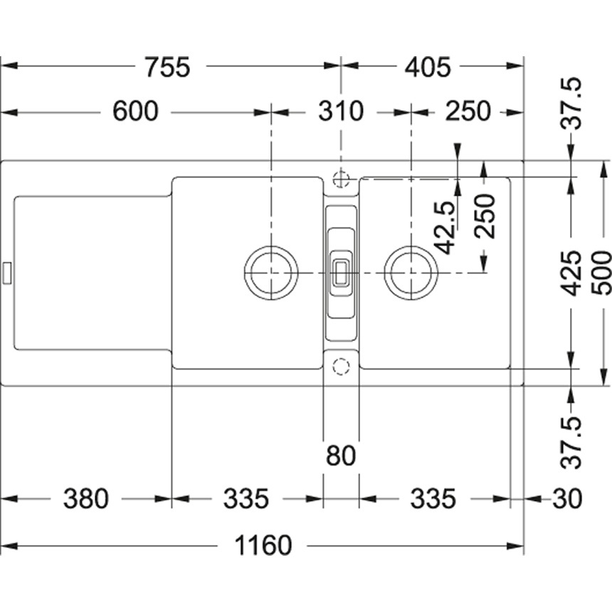Franke MRG 621 Lavello Montato su Piano Rettangolare in Fragranito Oyster con 2 Vasche e Gocciolatoio Reversibile