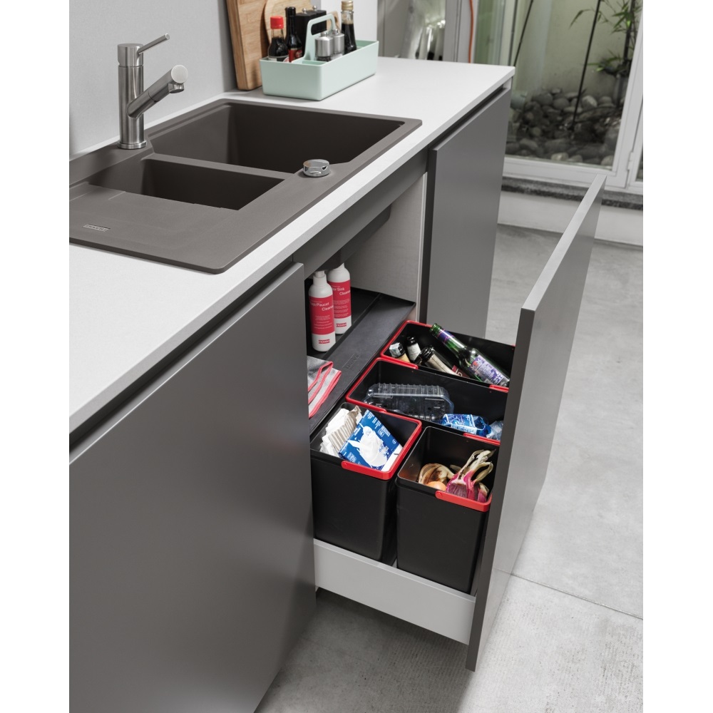 Franke Easysort 600-2-2 - Sistema di raccolta differenziata a 4 scomparti, 42 litri, Nero, Plastica antisettica