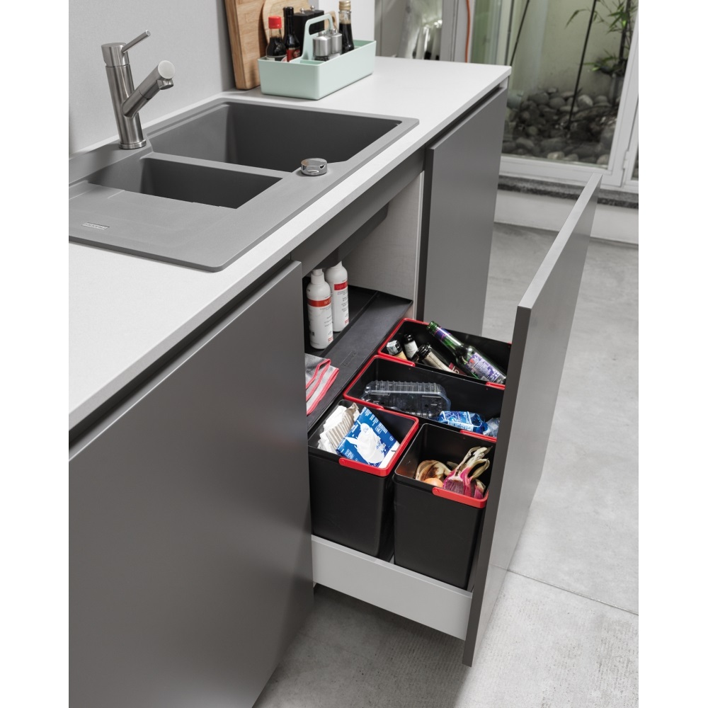Franke Easysort 600-2-2 - Sistema di raccolta differenziata a 4 scomparti, 42 litri, Nero, Plastica antisettica
