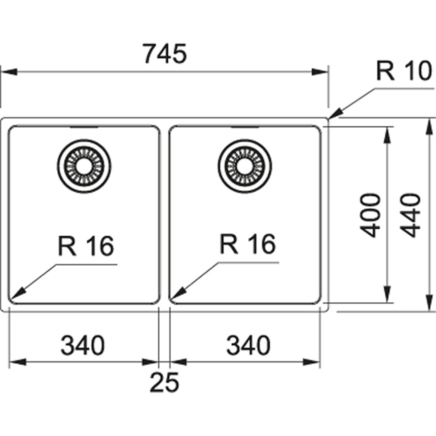 Franke Maris MRX 120-34-34 Lavello Sottopiano Rettangolare in Acciaio Inox Satinato con 2 Vasche