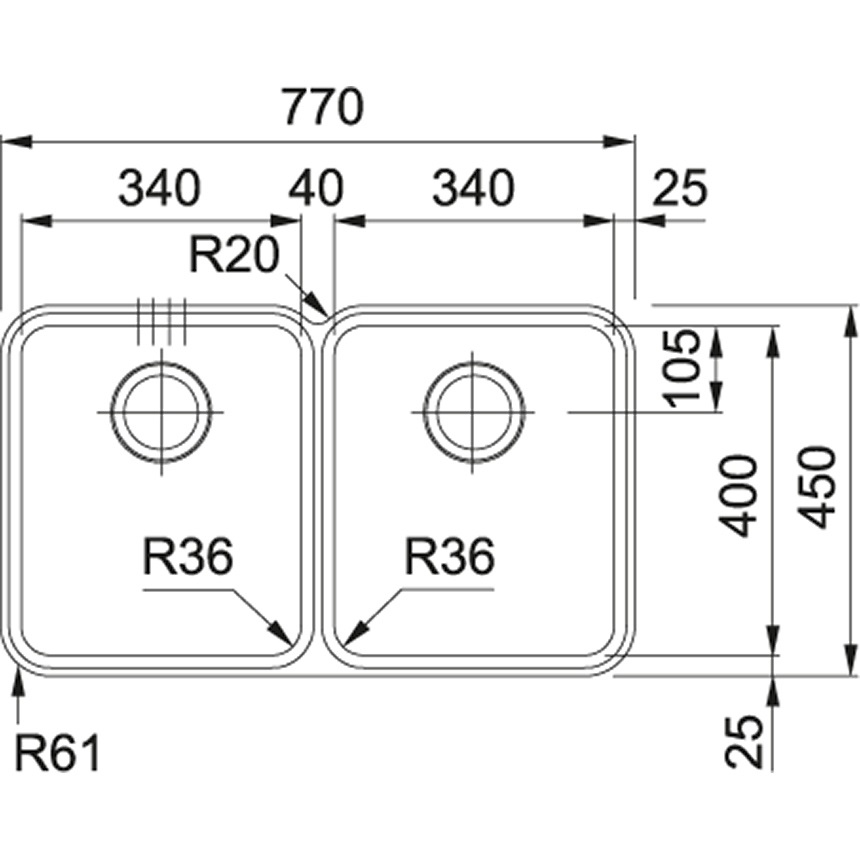 Franke Aton ANX 120 Lavello ad Incasso Rettangolare 2 Vasche in Acciaio Inox Satinato 72 x 40 cm