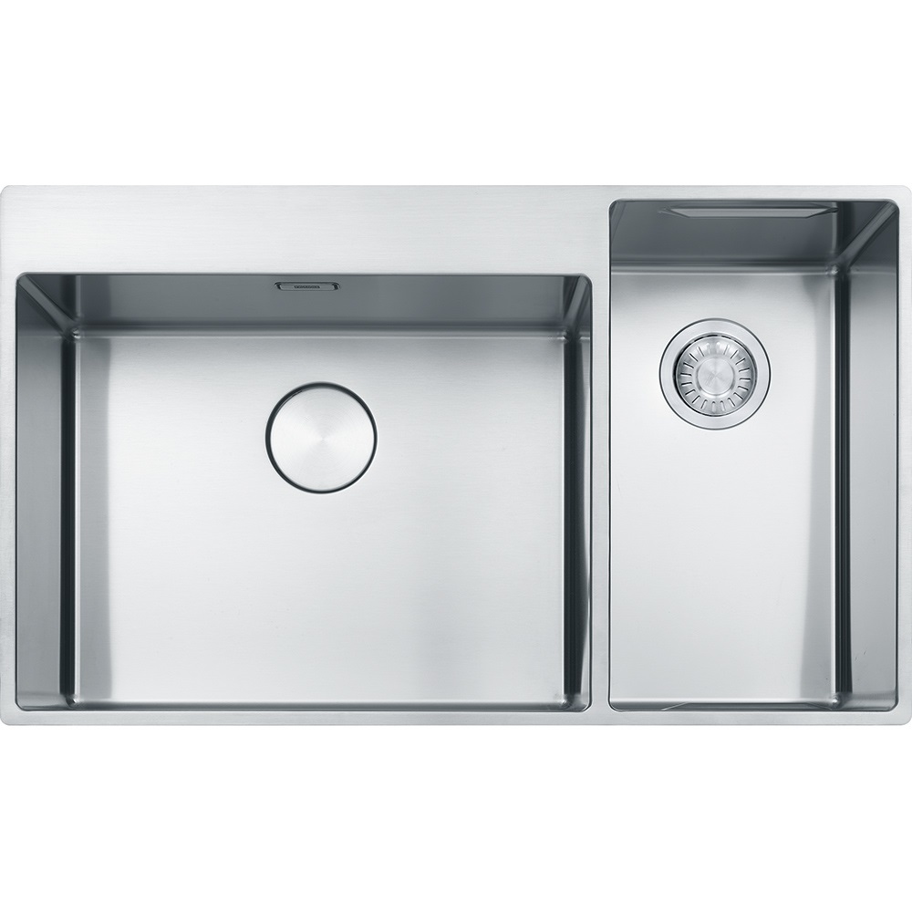 Franke BWX 220-54-27 Lavello da Incasso 2 Vasche in Acciaio Inox Satinato 86 x 51 cm con Vano Accessorio a Destra Semifilo/Filotop