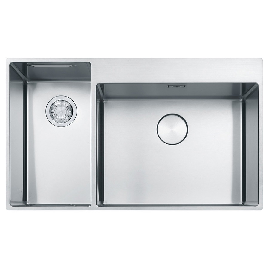 Franke BWX 220-54-27 Lavello da Incasso 2 Vasche 86 x 51 cm in Acciaio Inox Satinato con Vano Accessorio a Sinistra - Semifilo/Filotop